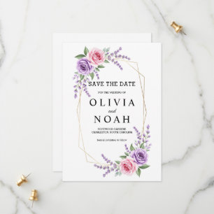 Lavendel und rosa Rose geometrisches Save-the-Date Save The Date