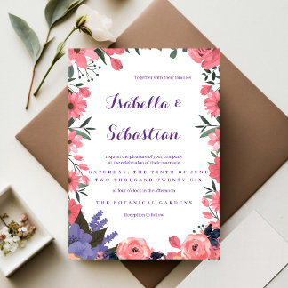 Lavendel- und Rosafarbene Hochzeitseinladung mit B Einladung