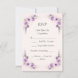 Lavendel- und rosafarbene Rosen-Hochzeits-RSVP-Kar RSVP Karte