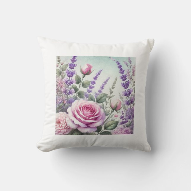 Lavendel und Rose Garden Throw Kissen (Vorderseite)