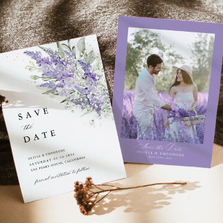 Lavendel und Salbei Grün Florale Foto Hochzeit Save The Date