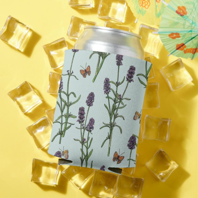 Lavendel und Schmetterlinge auf Meerglas Dosenkühler (In Situ Sommer)