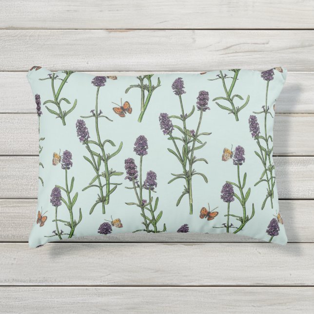 Lavendel und Schmetterlinge auf Meerglas Kissen Für Draußen (Vorderseite)