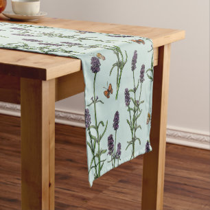 Lavendel und Schmetterlinge auf Meerglas Kurzer Tischläufer