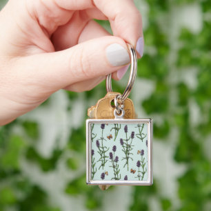 Lavendel und Schmetterlinge auf Meerglas Schlüsselanhänger