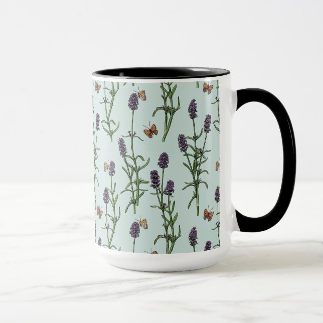 Lavendel und Schmetterlinge auf Meerglas Tasse (Rechts)