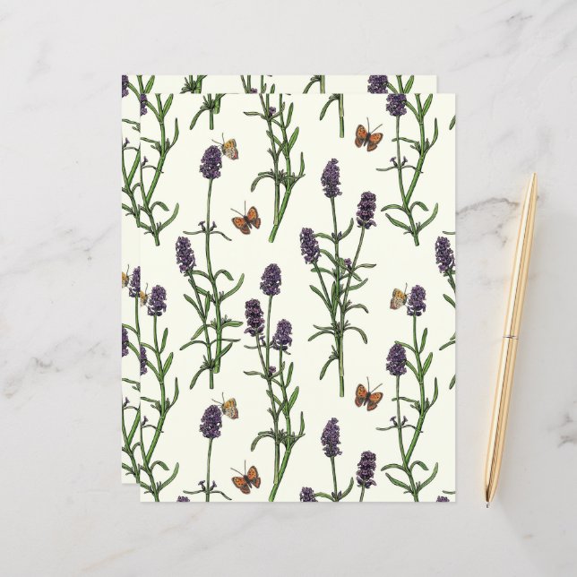 Lavendel und Schmetterlinge auf weiß (Vorderseite/Rückseite Beispiel)