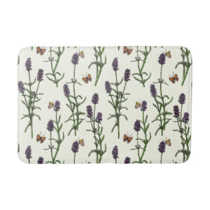 Lavendel und Schmetterlinge auf weiß Badematte