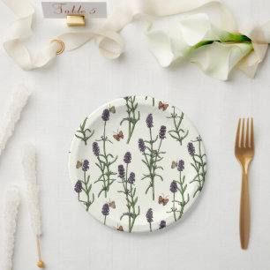 Lavendel und Schmetterlinge auf weiß Pappteller