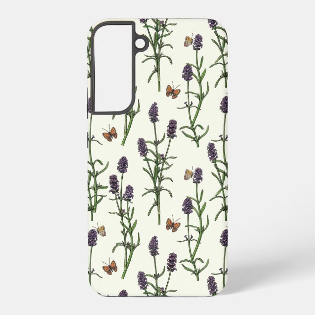 Lavendel und Schmetterlinge auf weiß Samsung Galaxy Hülle (Rückseite)