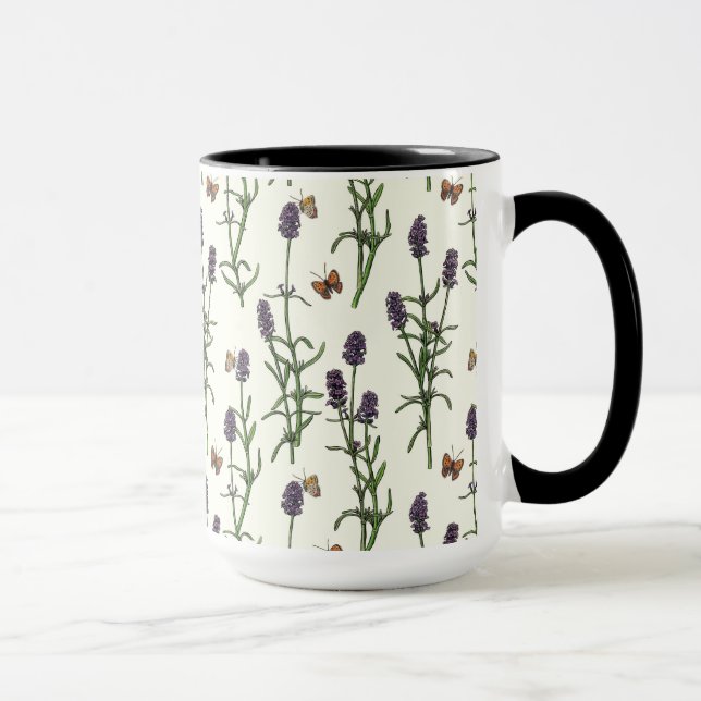 Lavendel und Schmetterlinge auf weiß Tasse (Rechts)