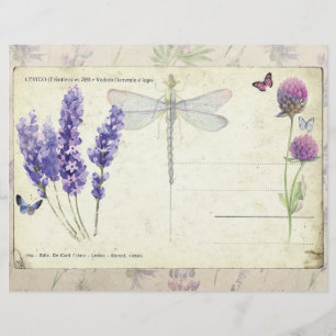Lavendel und Schmetterlinge Vintages Postkartenpap