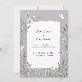 Lavendel- und Schmetterlings-Aquarell-Hochzeitsein Einladung