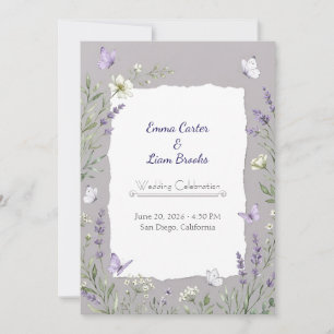 Lavendel- und Schmetterlings-Aquarell-Hochzeitsein Einladung