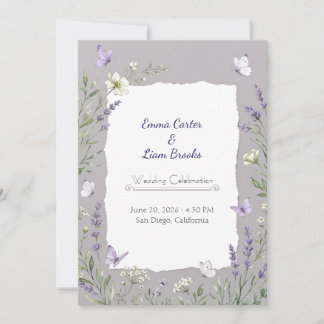 Lavendel- und Schmetterlings-Aquarell-Hochzeitsein Einladung