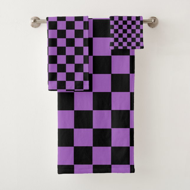 Lavendel und schwarz-kariertes Muster Badhandtuch Set (Insitu)