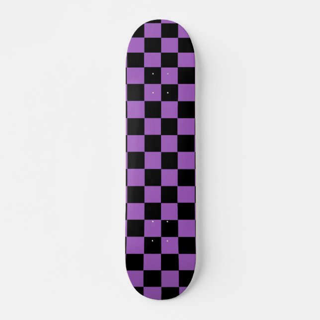 Lavendel und schwarz-kariertes Muster Skateboard (Vorne)