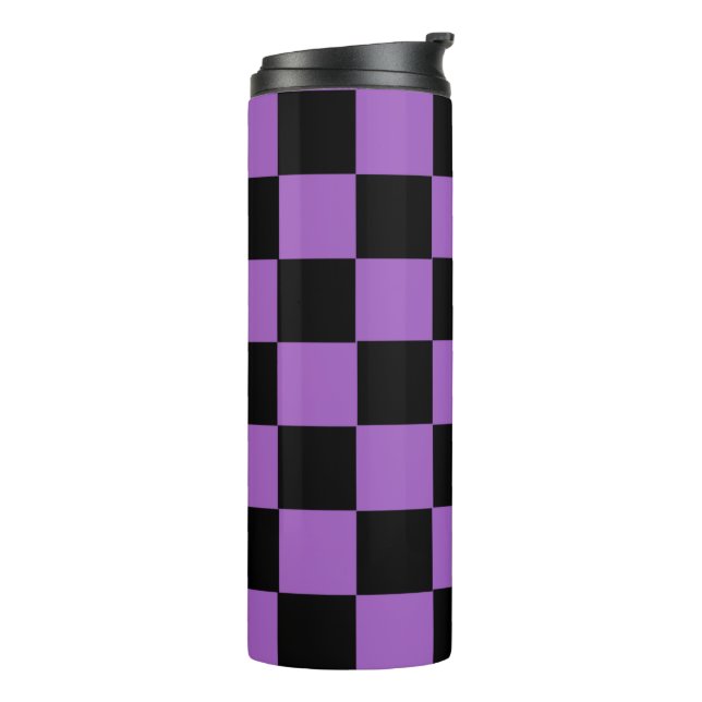 Lavendel und schwarz-kariertes Muster Thermosbecher (Nach links gedreht)