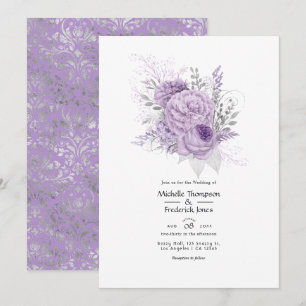 Lavendel- und Silber-Blumenhochzeit Einladung