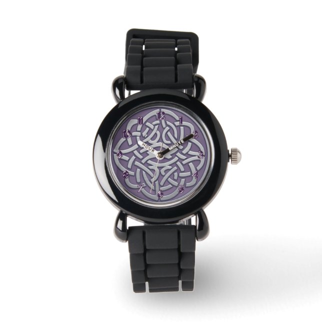 Lavendel und Silberner Glitzer Celtic Knot Watch Armbanduhr (Vorderseite)