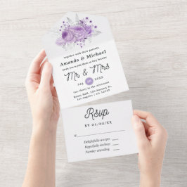 Lavendel und Silver Floral Wedding All In One Einladung