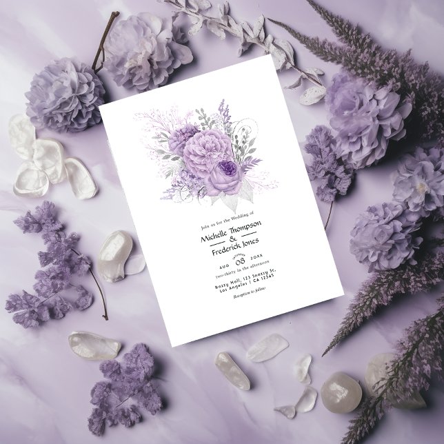 Lavendel und Silver Floral Wedding Einladung (Von Creator hochgeladen)
