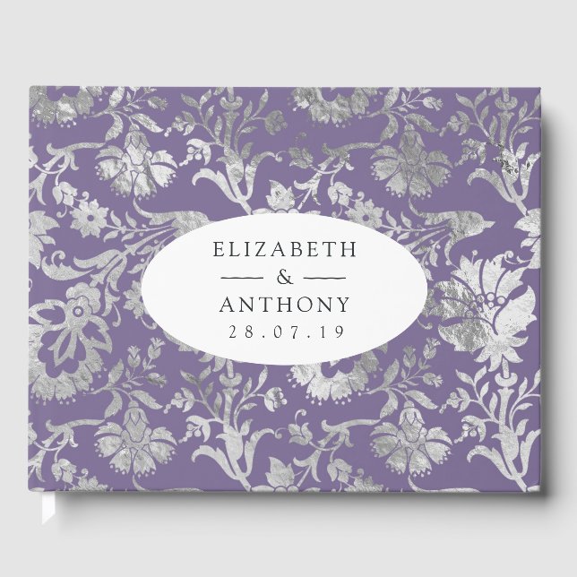 Lavendel und Silver Floral Wedding Gästebuch (Vorderseite)