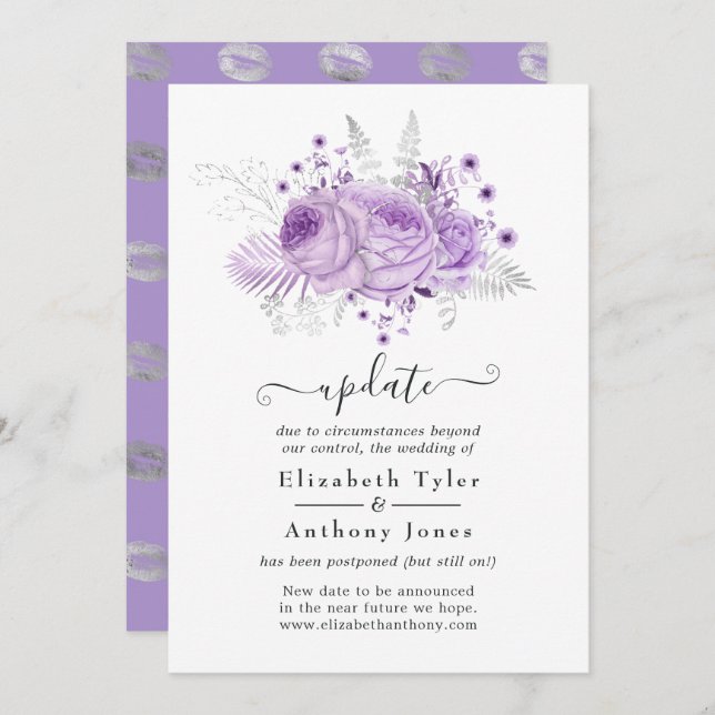 Lavendel und Silver Floral Wedding Update Einladung (Vorne/Hinten)