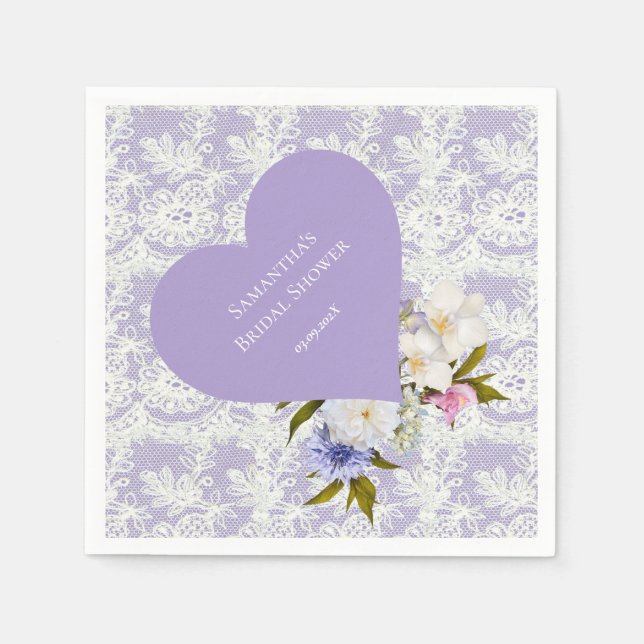 Lavendel und Spitzen-Brautparty Serviette (Vorderseite)