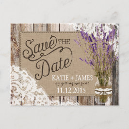 Lavendel und Spitzen Rustikale Holzplanks Save the Ankündigungspostkarte
