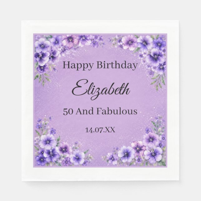 Lavendel- und violette Wildblumen 50. Geburtstag Serviette (Vorderseite)