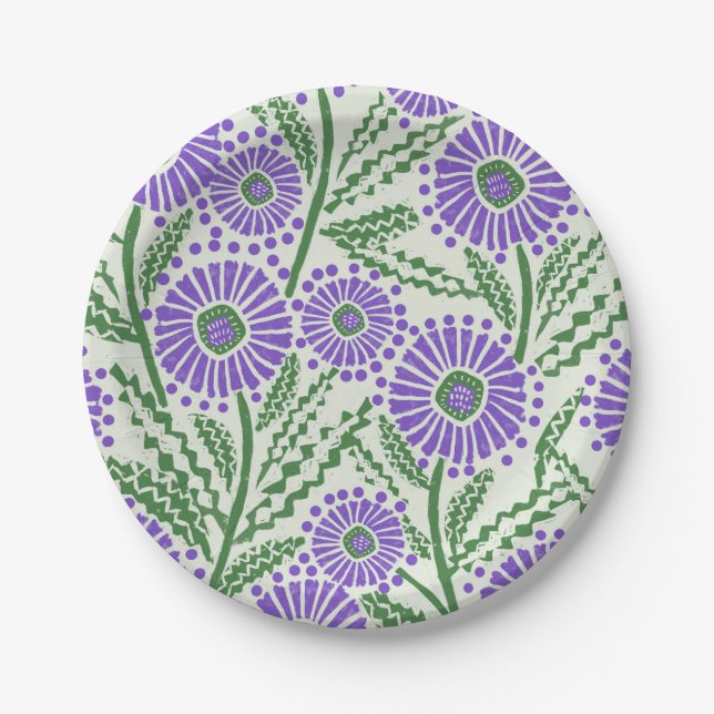 Lavendel- und Weißblock-Druck Pappteller (Vorderseite)