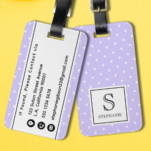 Lavendel und weiße Punkte Muster Monogrammiert  Gepäckanhänger