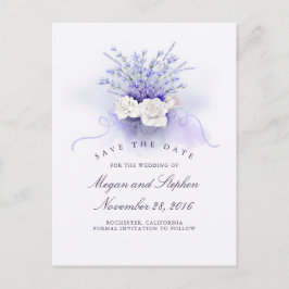 Lavendel und Weiße Rosen Save the Date elegant Ankündigungspostkarte