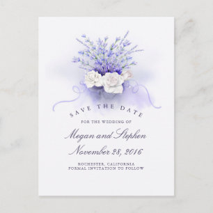 Lavendel und Weiße Rosen Save the Date elegant Ankündigungspostkarte
