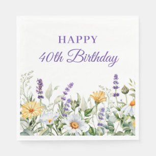 Lavendel und Wildblumen Glücklich 40. Geburtstag Serviette