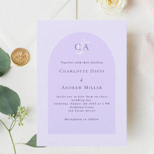 Lavendel-Veilchen-Bogen-Monogramm Luxus-Hochzeit Einladung