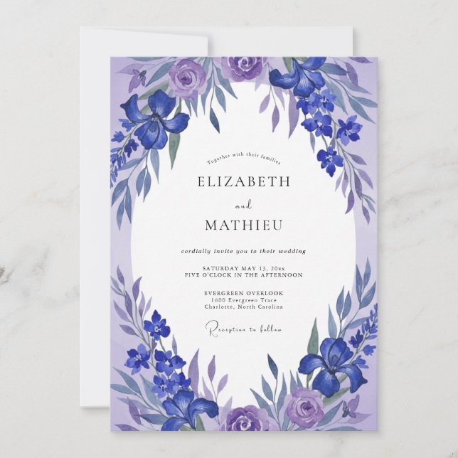 Lavendel-Veilchen-Krankz-Wedding Einladung (Vorderseite)