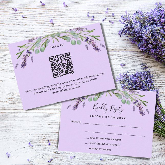 Lavendel Veilchengrün QR Hochzeitsreaktion UAWG Mitteilungskarte (Von Creator hochgeladen)
