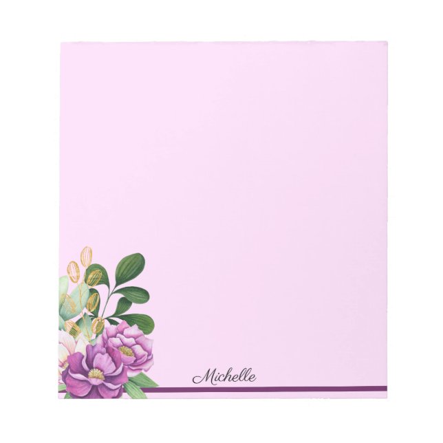 Lavendel violette Blumen Editor IHRER Name Text Notizblock (Vorderseite)