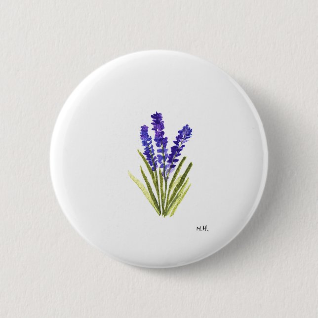 Lavendel violette Blumen Kräuter Garten Aquarell Button (Vorderseite)