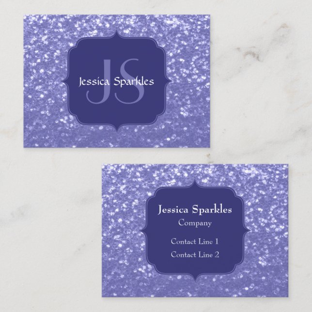 Lavendel violette Glitzern Glitzer bling Monogram Visitenkarte (Vorne/Hinten)