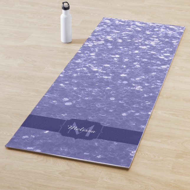 Lavendel violette Glitzern Glitzer bling Monogram Yogamatte (Beispiel)