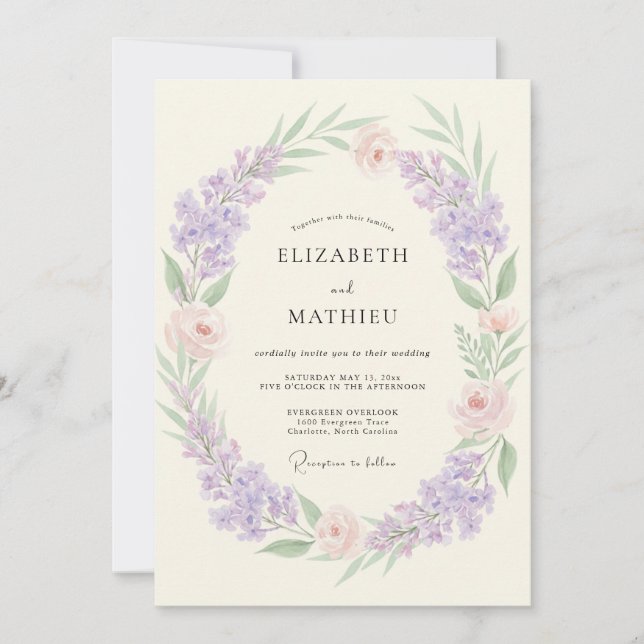 Lavendel-Violette Hochzeit Einladung (Vorderseite)