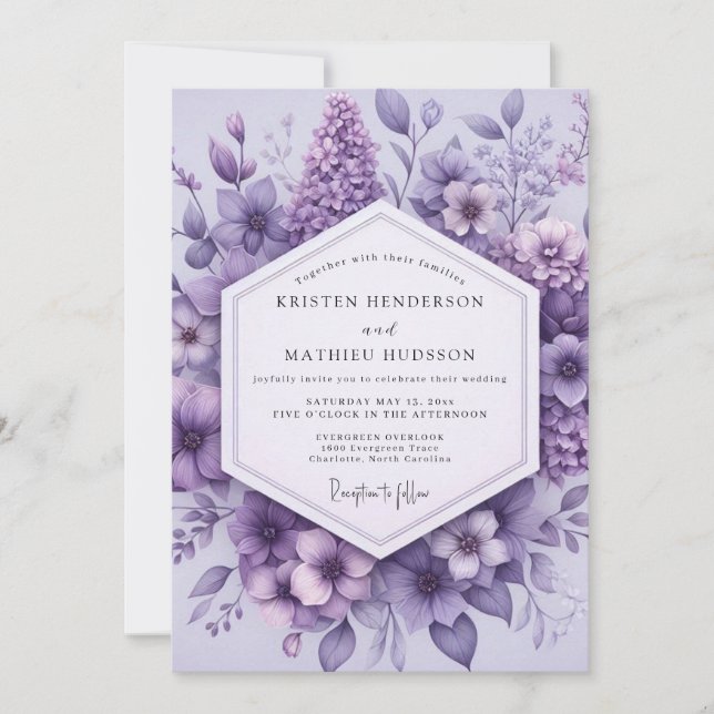 Lavendel-Waldblüten-Hochzeit Einladung (Vorderseite)