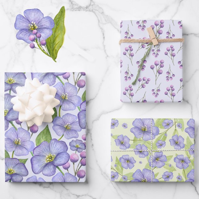 Lavendel Wasserfarbe Blume 3 Hübsche Variationen Geschenkpapier Set (Von Creator hochgeladen)