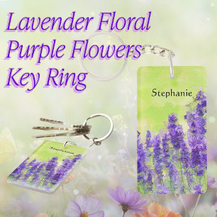 Lavendel Wasserfarbe Lila Gelbe Kunst Schlüsselanhänger