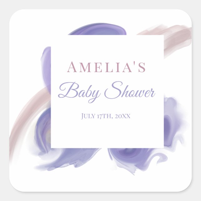 Lavendel-Wasserfarben-Abstrakt-Quadrat-Aufkleber Quadratischer Aufkleber (Vorderseite)