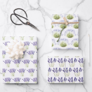 Lavendel-Wasserfarben-Blumen 3 Hübsche Variationen Geschenkpapier Set
