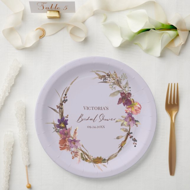 Lavendel-Wasserfarben-Wildblumen-Papierteller Pappteller (Hochzeit)